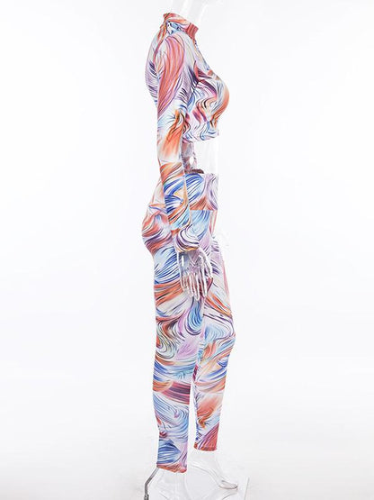 Mock Neck Long Sleeve Tees And Leggings Suits