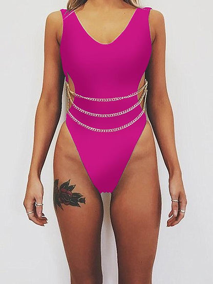 Plain Link Chain One-Piece Swimsuit