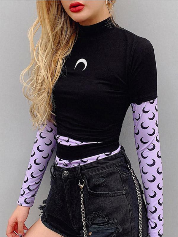 Printed Round-neck Long Sleeve Tee&Tank