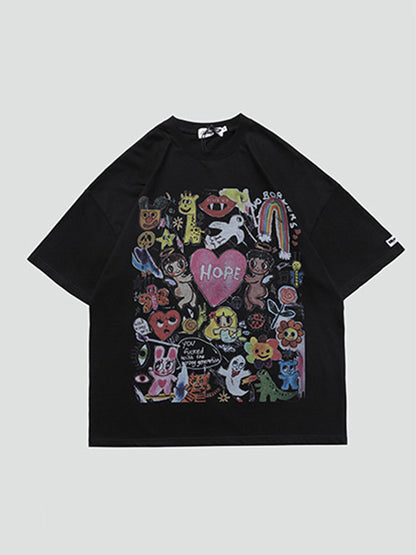 Original Round-Neck Cartoon Printed Loose T-Shirts Tops