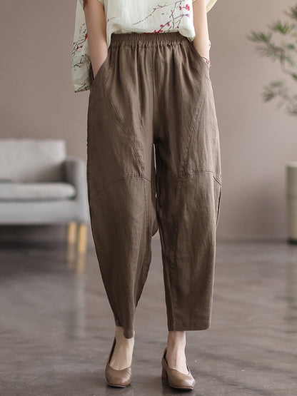 Simple Linen Solid Color Split-Joint Harem Pants