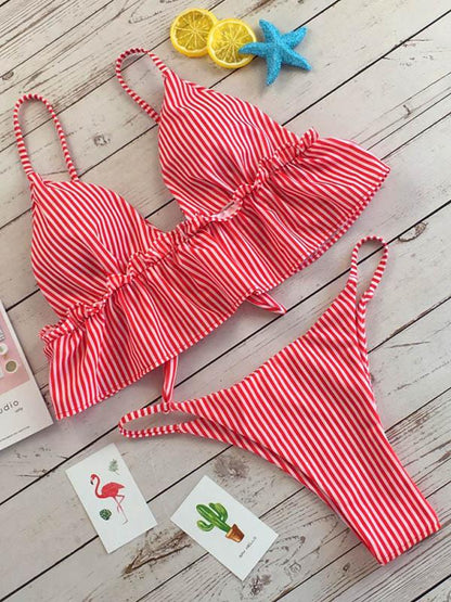 Pinstripe Triangle Bikinis Swimwear