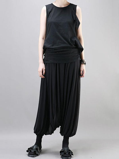 Black Loose Ruffled Harem Pants