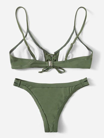 Knot Front Plain Bikinis Swimwear