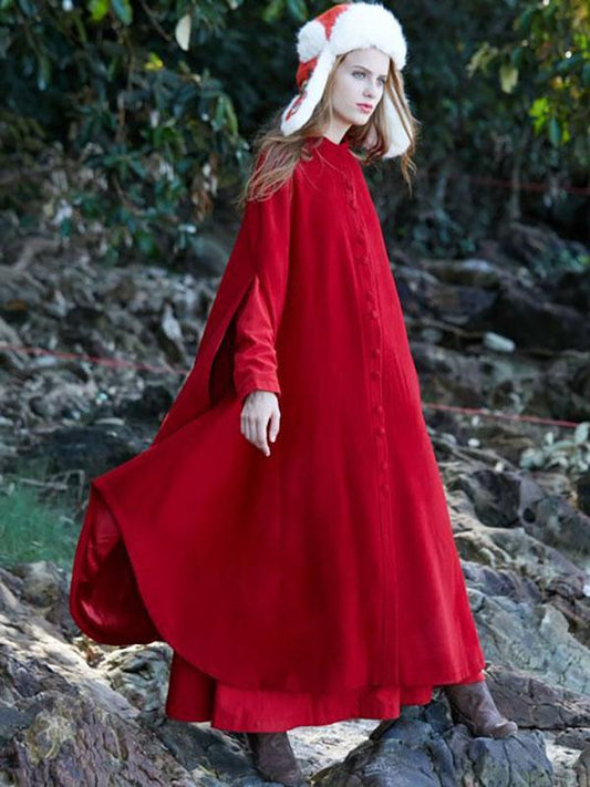 Presale Red Maxi Woolen Cape Outwear