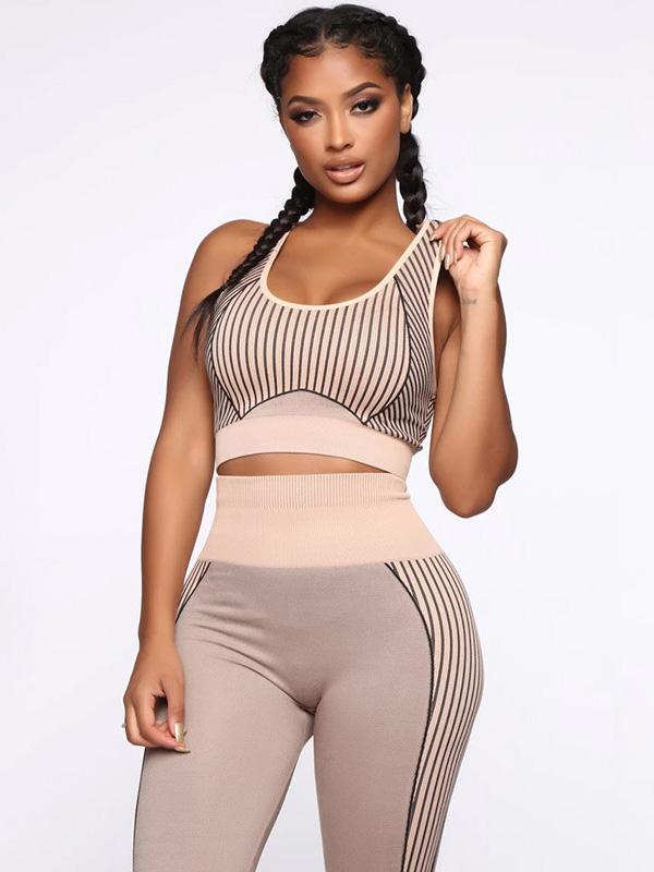 Lift-Hip Striped Bra&Fitness Leggings Suits