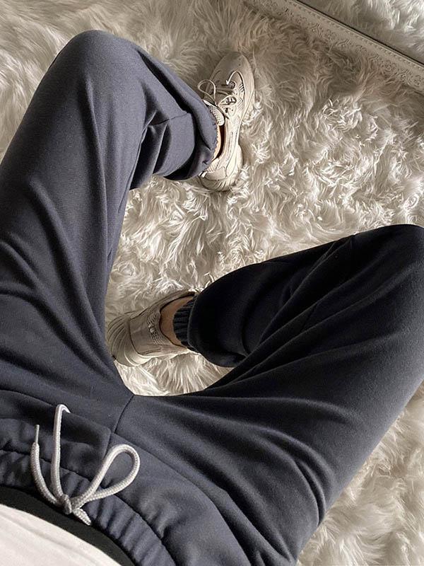 Loose Solid Color High-Waisted Casual Pants Bottoms