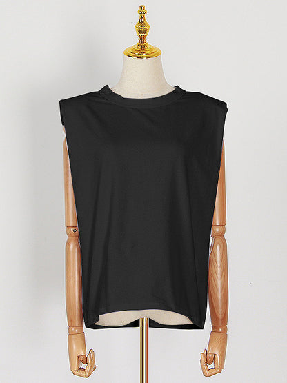 Casual Solid Color Round-Neck Cap Sleeve Vest Tops
