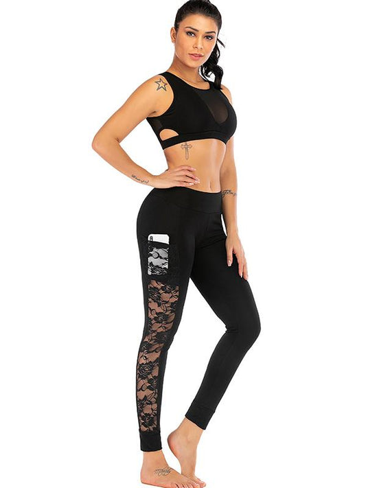 Side Pocket Mesh Lace Leggings