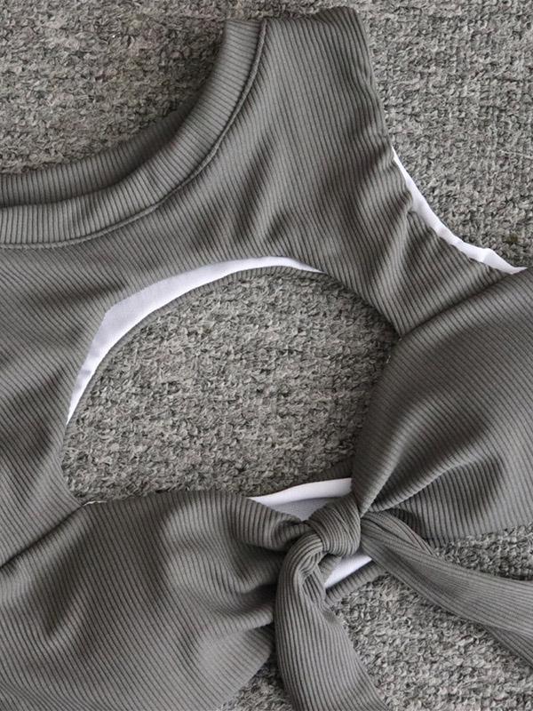 Solid Color Hollow Knotted Split Bikini Swimsuit