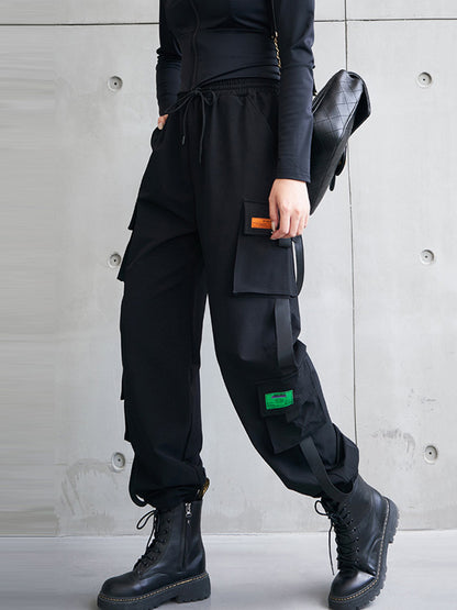 Cool Street Multi-Pocket High-Waist Elasticity Drawstring Pants