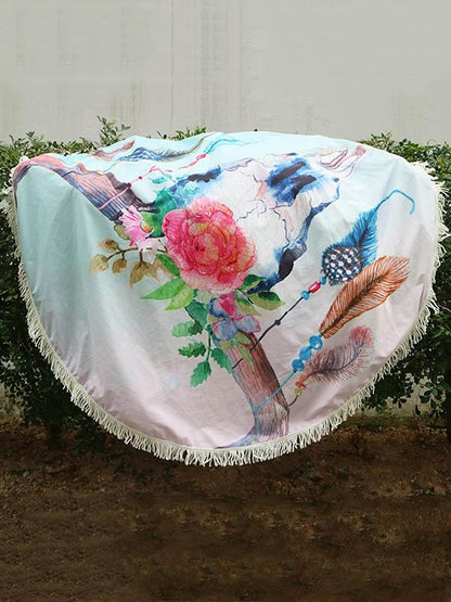 Floral Printed Tasseled Round Beach Mat