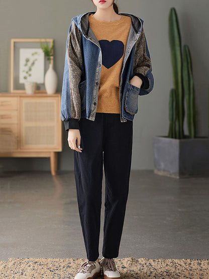 Casual Split-Joint Buttoned Floral Printed Raglan Sleeve Loose Outerwear