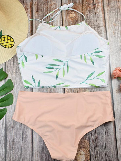 High Waisted Leaf Print Tankini Swimsuit