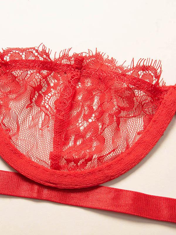 Eyelash Lace Underwired Split Sexy Lingerie