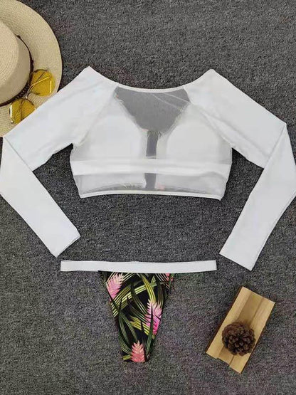 Sexy Round Collar Piece Long Sleeves Split Bikini Swimsuit