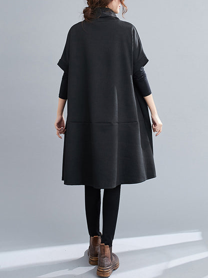 Urban Solid Color Half Sleeves High-Neck Knitting Midi Dress
