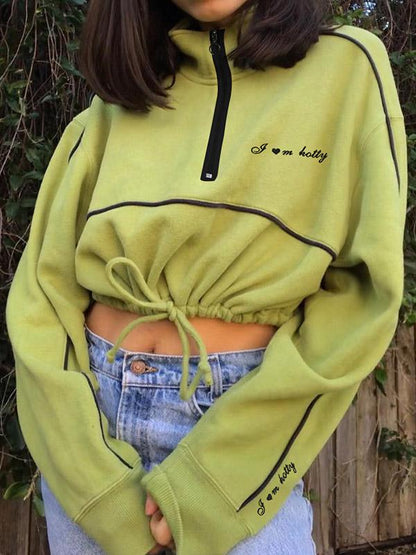Letter Printed Drawstring Sweatshirt