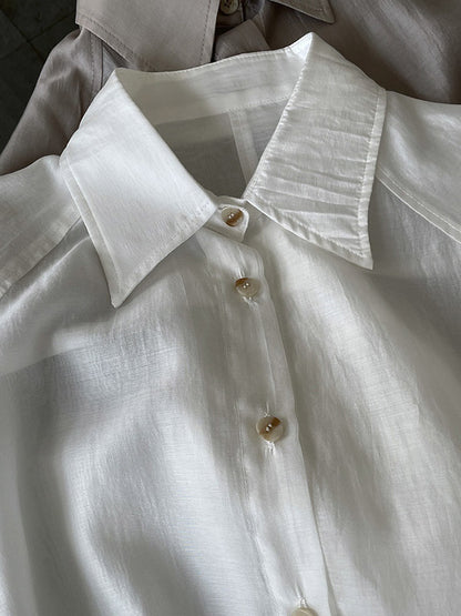 Casual See-Through Sun Protection Lapel Long Sleeves Blouses