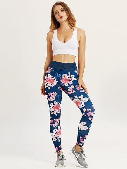 Pleated Empire Printed Skinny Leg Yoga Legging