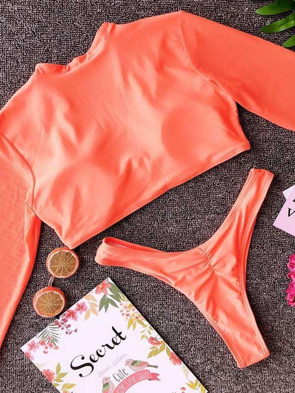 Tulle Long Sleeves Bikinis Swimwear