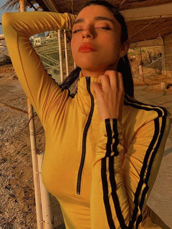 Striped Split-joint Zipper Hip-package Mini Dress