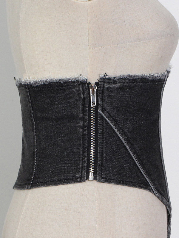 Stylish Denim Split-Joint Vest Tops