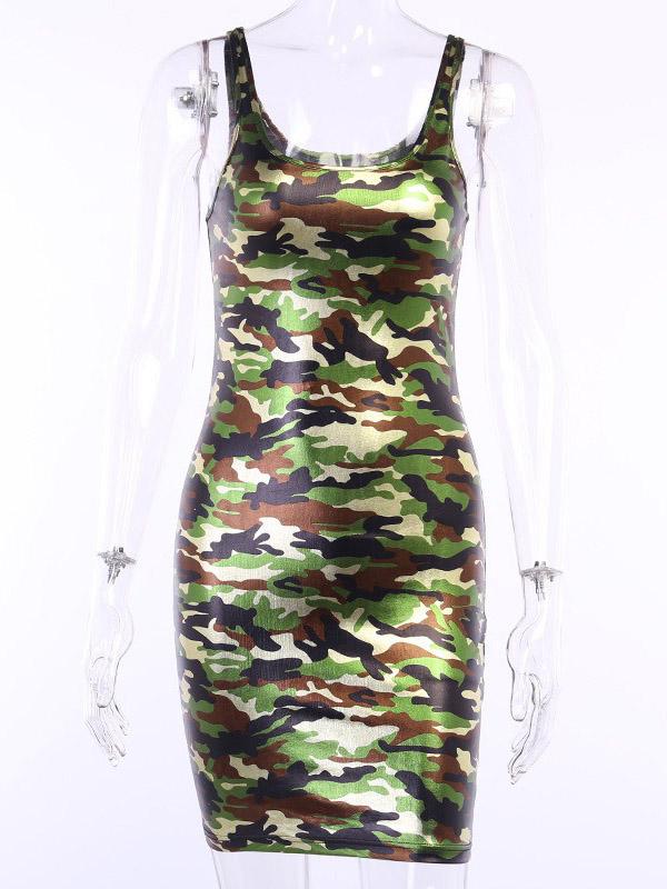 Sexy Wrap Camouflage Spaghetti-Neck Mini Dresses