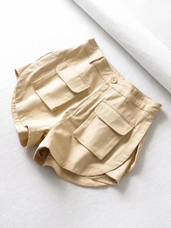 Casual Solid Loose Pockets Shorts Bottoms