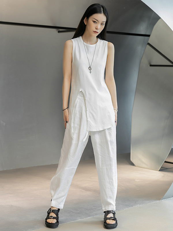 Casual Linen Solid Color Wide Leg Loose Pants