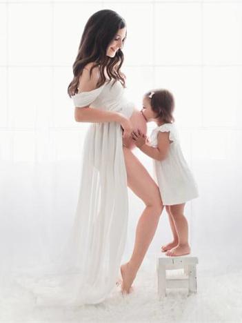 Maternity Off-the-shoulder Split-front Maxi Dress