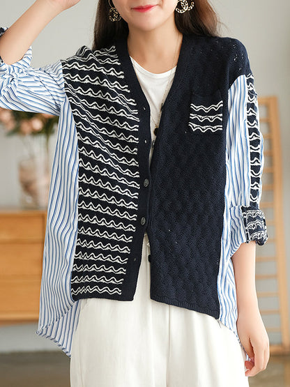 Original Asymmetric Buttoned Split-Joint Hollow V-Neck Long Sleeves Cardigans