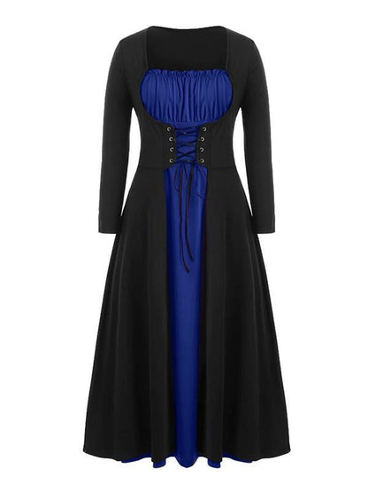 Square-Neck Bandage Split-Joint Maxi Dress