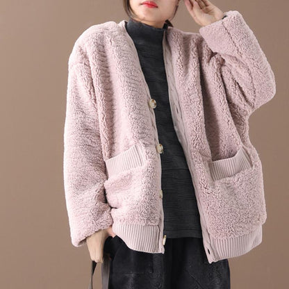 Buykud Retro Pure Color Single Breasted V-neck Coat