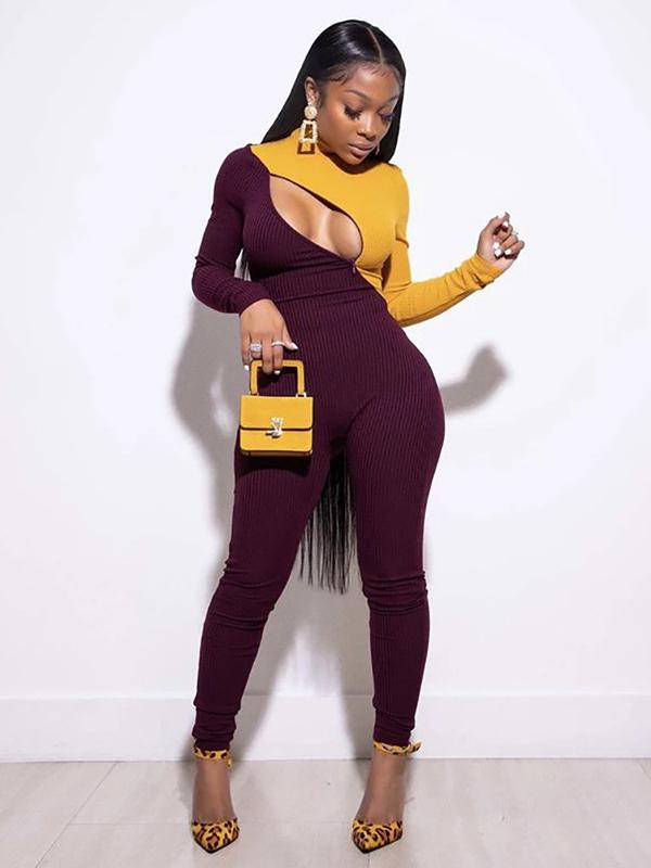 Fashion Color-Block Yoga Jumpsuits