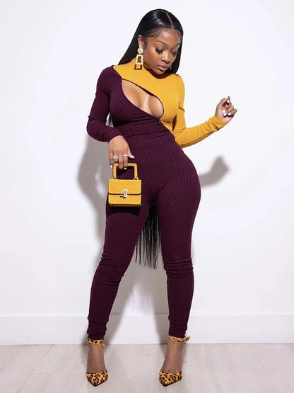 Fashion Color-Block Yoga Jumpsuits