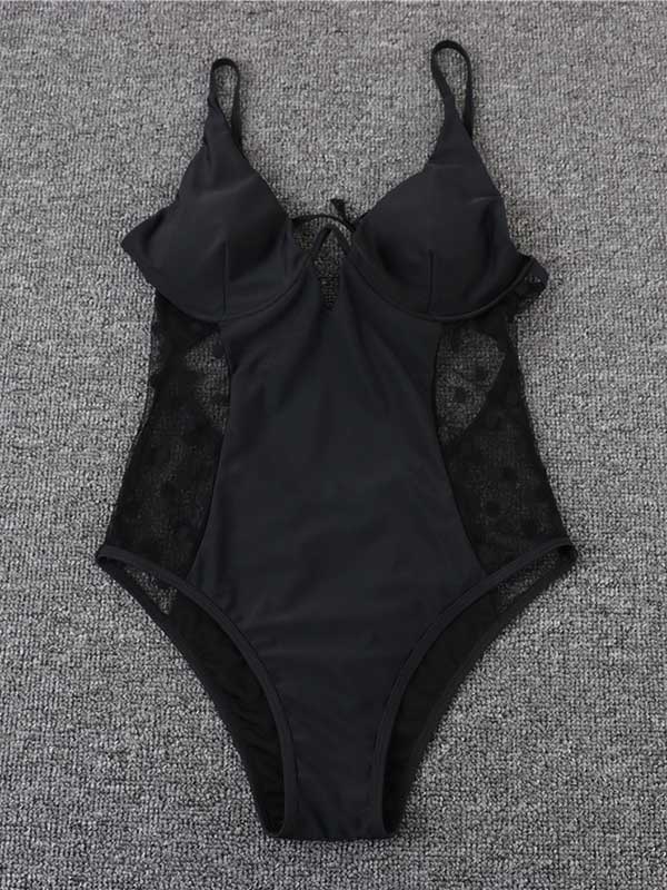 Sexy Mesh Yarn Split-Joint One-Piece Bikini Swimsuit