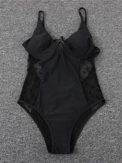 Sexy Mesh Yarn Split-Joint One-Piece Bikini Swimsuit