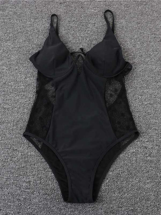 Sexy Mesh Yarn Split-Joint One-Piece Bikini Swimsuit