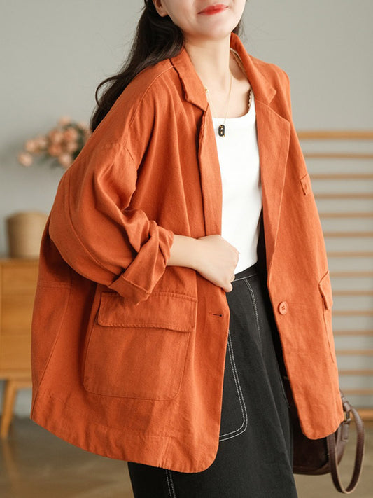 Simple Solid Color Notched Collar Batwing Sleeve Outerwear