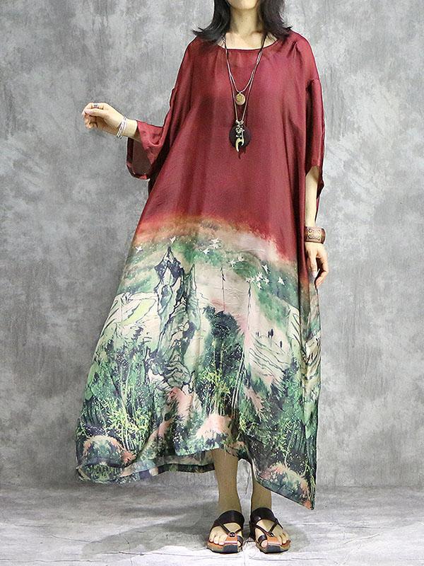 Literary Silk Split-joint 2-Pieces Long Dress