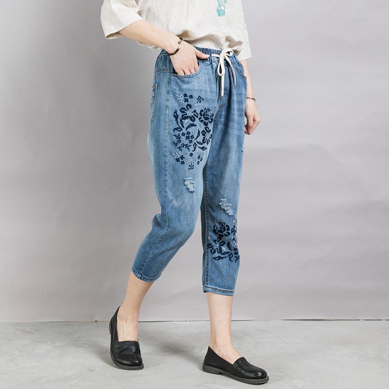 Casual Loose Frayed Women's Cropped Jeans