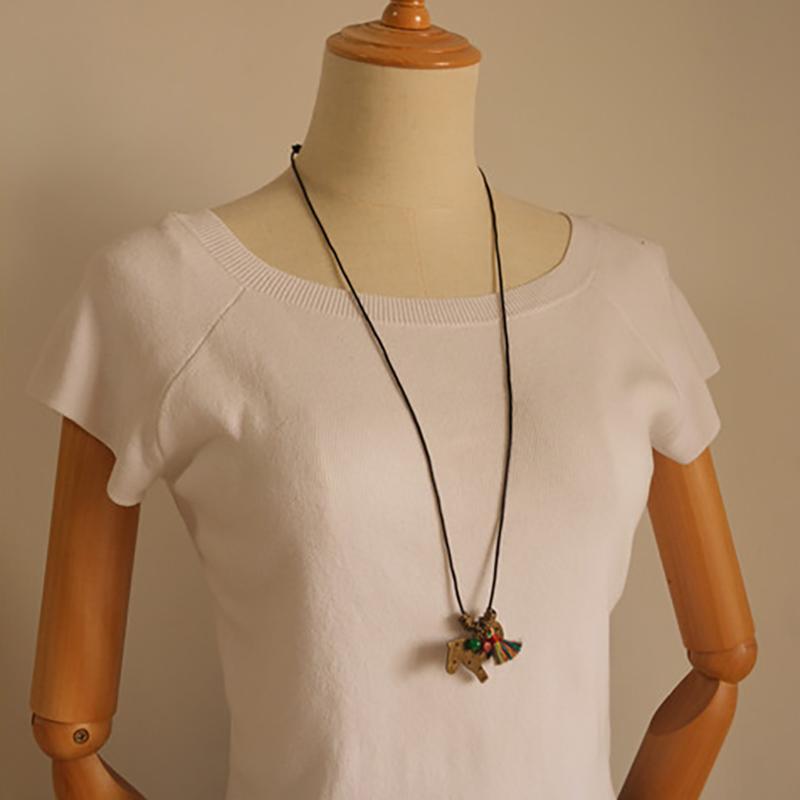 Buykud Casual Tassel Pony Pendant Long Necklace