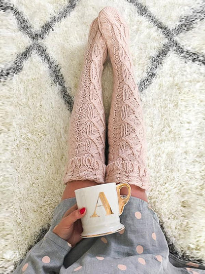 Knitting Over Knee-high Leg Warmer Stocking
