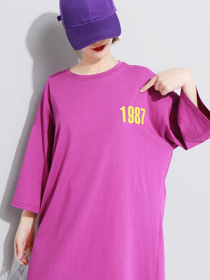 Back Letter Printed Loose T-shirt Midi Dress