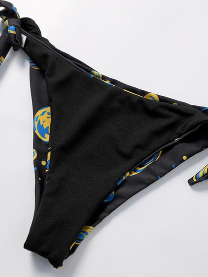 Black Printed Dull Bikinis Swimwear