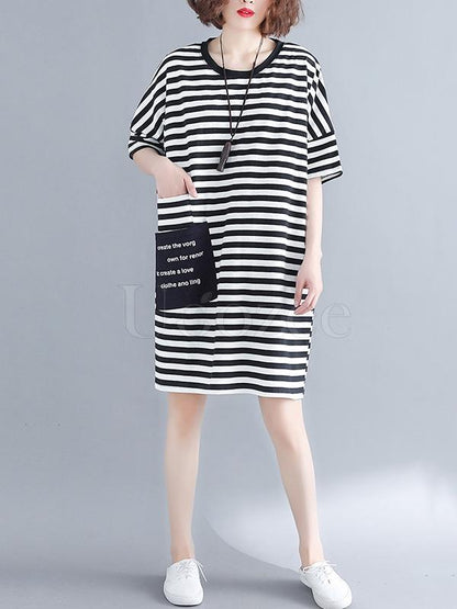 Loose Striped Round-neck Shirt Dress