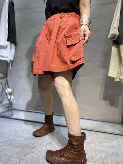 Casual With Pocket Solid Color Wide Leg Shorts