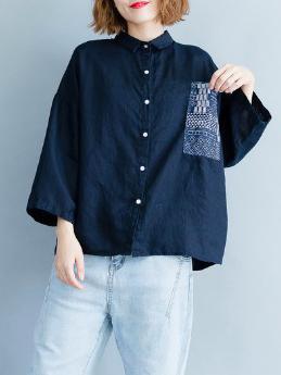 Loose Floral Printed Lapel Long Sleeves BLouses