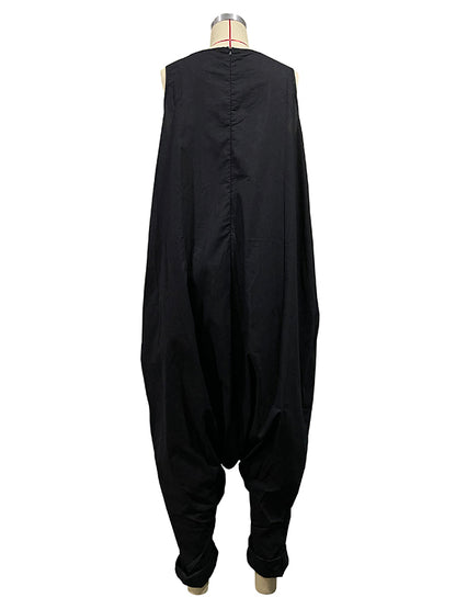Casual Loose Solid Color Round-Neck Sleeveless Wide Leg Jumpsuit